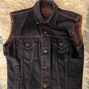 Levi's Denim Vest Custom Art Punk Metal Battle Jacket Mens Medium